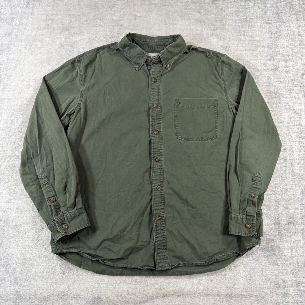 Carhartt Shirt Mens XL Green Button Down Long Sleeve Cotton Workwear Rugged